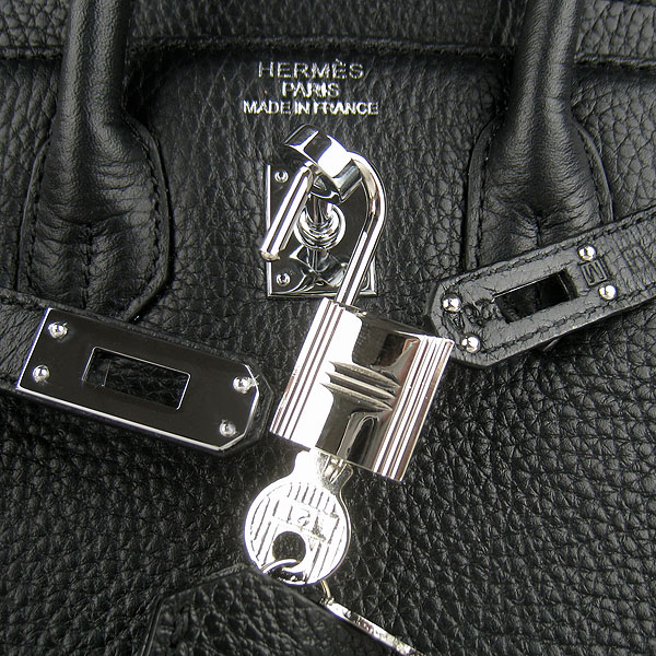 Super A Replica Hermes Togo Leather Birkin 25CM Handbag Black 6068 - Click Image to Close